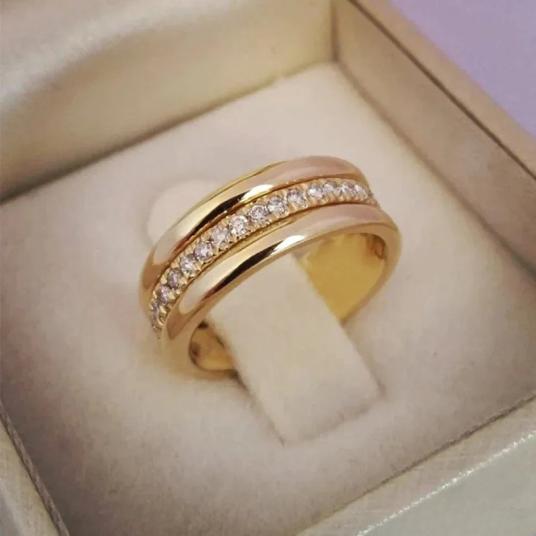 Magdalena - Κομψό δαχτυλίδι ζιργκόν με διπλή ένθετη διακόσμηση